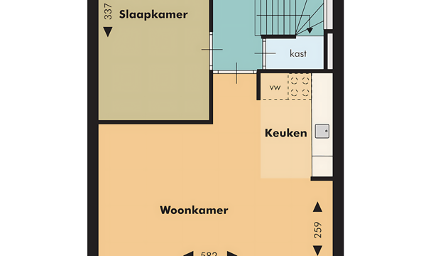 Kamer | 59m² | €1029,-