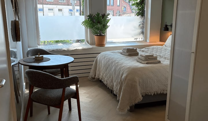 Stijlvolle studio met parkeerplek en eigen badkamer