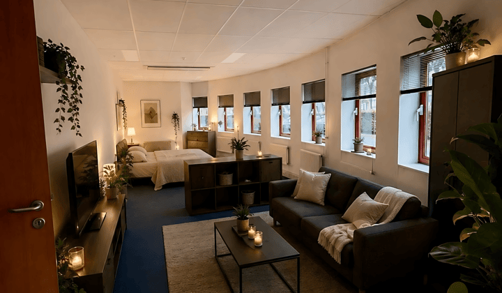 Gestoffeerde ruime kamer met tijdelijke huur