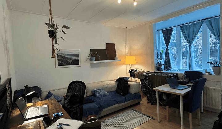 Kale kamer met tuin en stoffering