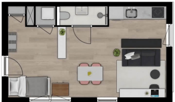 Gestoffeerde studio met balkon en moderne badkamer
