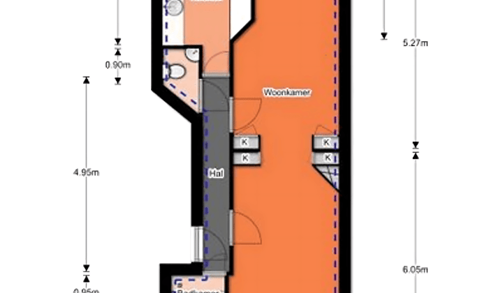 Appartement met 2 kamers en kale afwerking