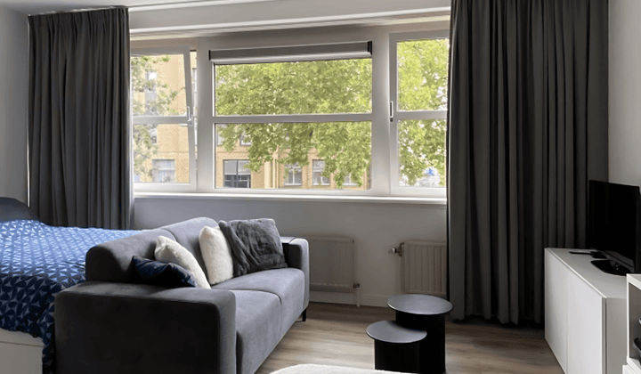 Gestoffeerde studio met eigen keuken en moderne badkamer