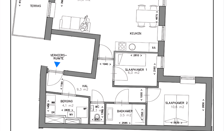 Appartement · 57 m² · €1595,-